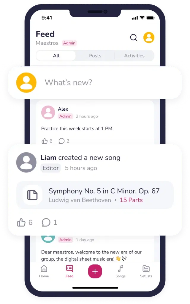 Ensemble feed showing communication and updates